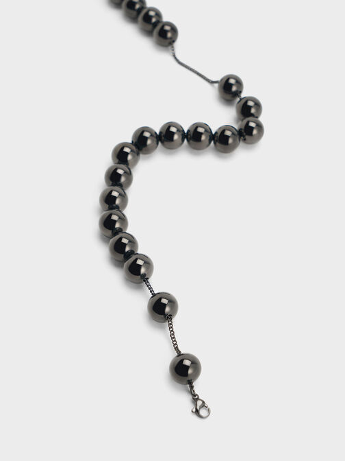 Metallic Beaded Necklace, Black, hi-res