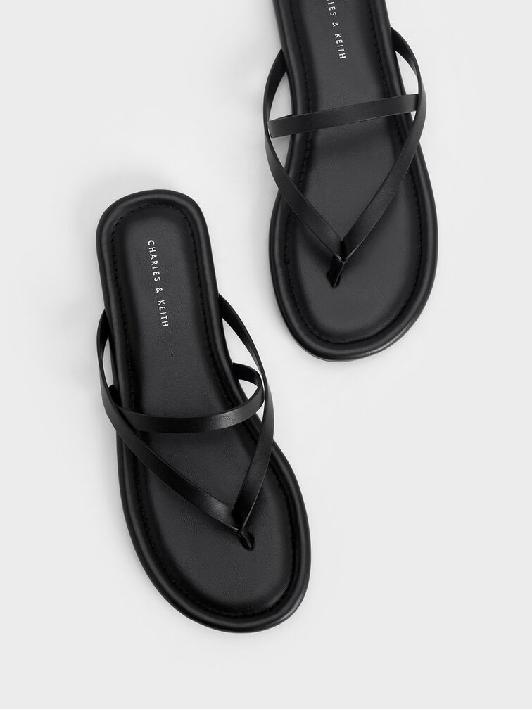 Strappy Thong Sandals, Black, hi-res