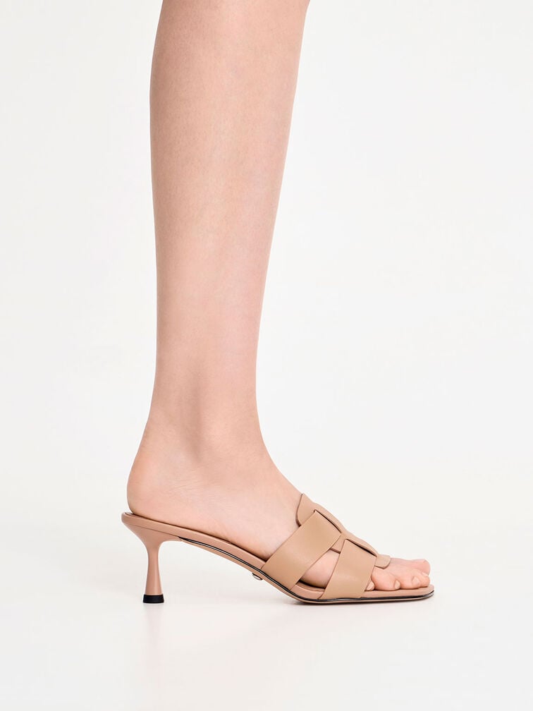 Trichelle Interwoven Leather Spool Heel Mules, Nude, hi-res