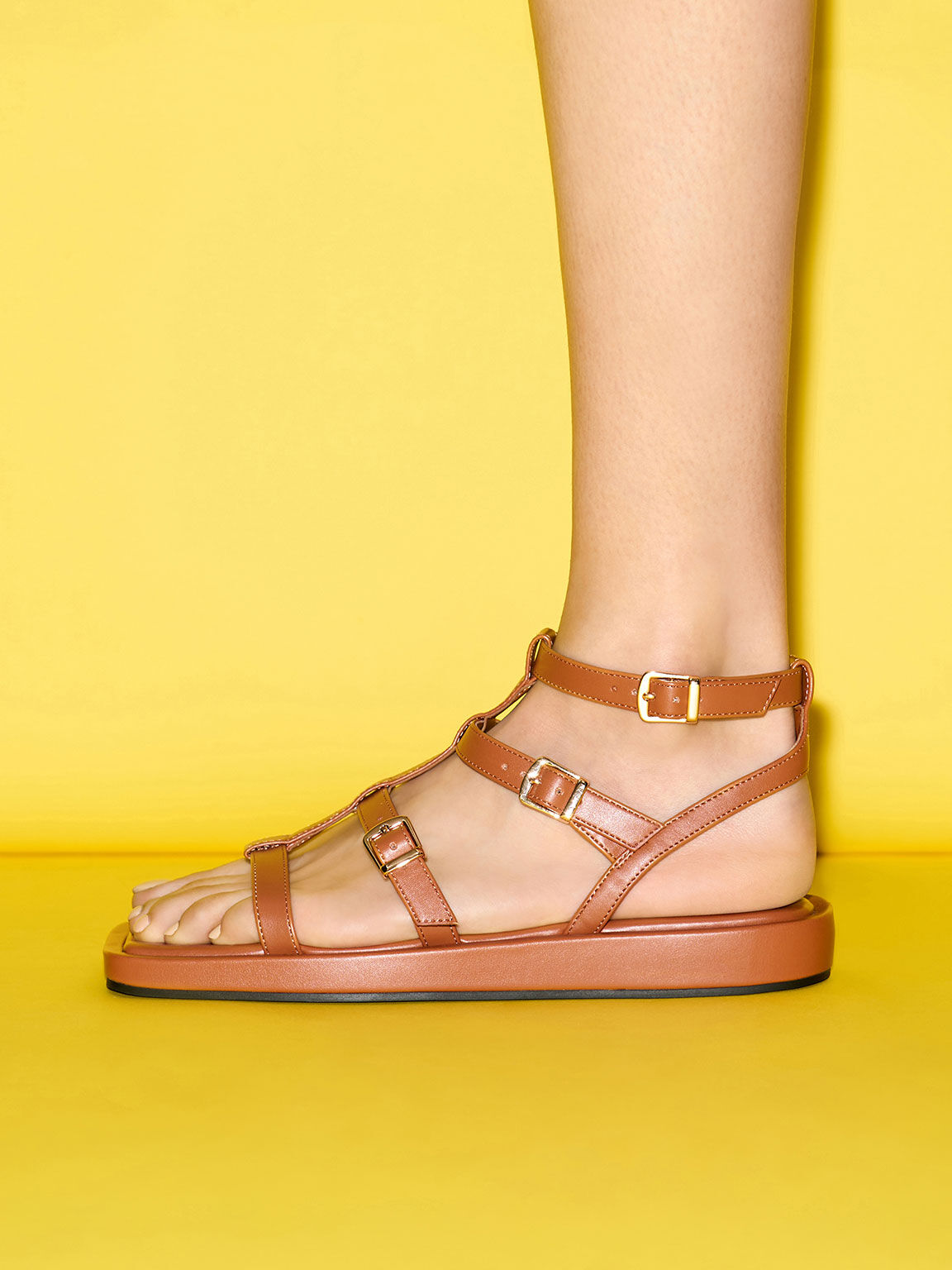 Buckled Gladiator Sandals, Cognac, hi-res