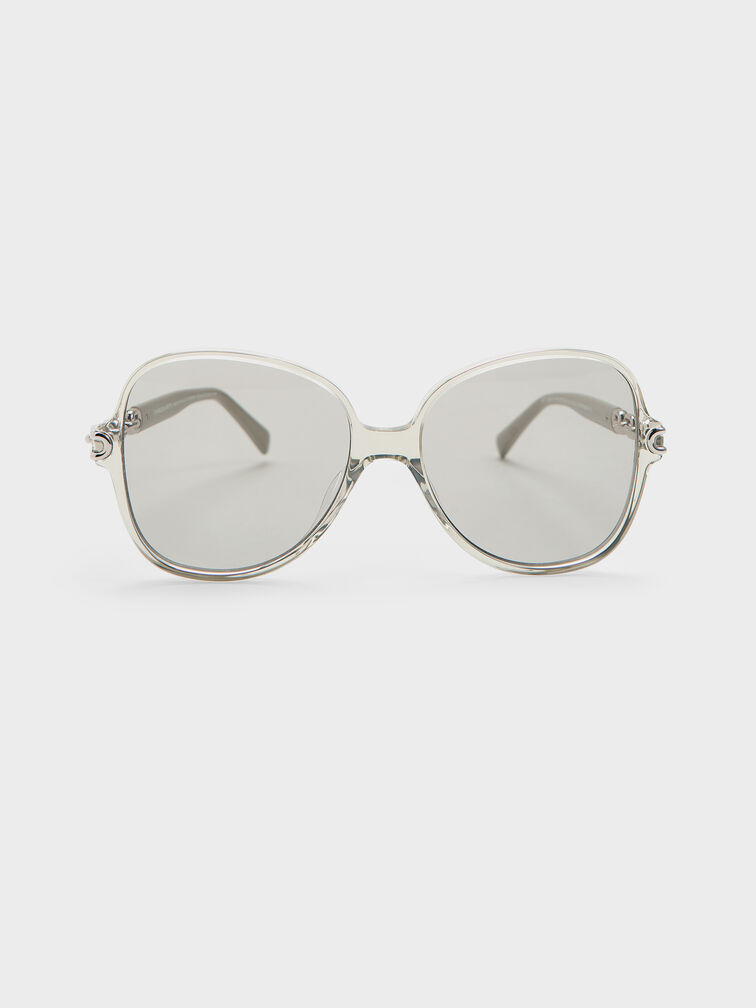 Delaney Recycled Acetate Chain-Link Butterfly Sunglasses, Minted Grey, hi-res