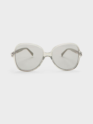 Delaney Recycled Acetate Chain-Link Butterfly Sunglasses, Minted Grey, hi-res