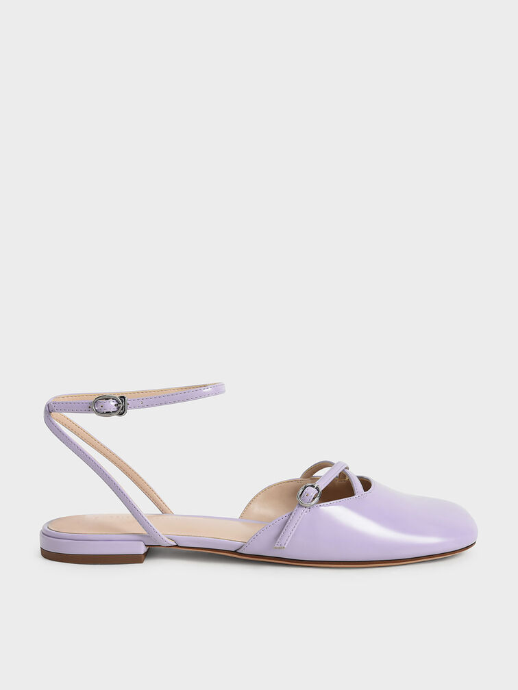 Edith Patent Ankle-Strap Ballerina Pumps, Lilac, hi-res