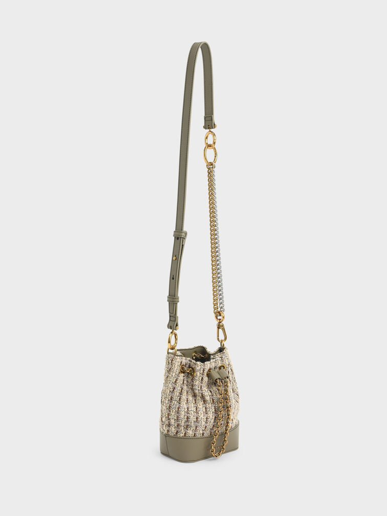Dancer Chunky Chain Tweed Bucket Bag, Taupe, hi-res