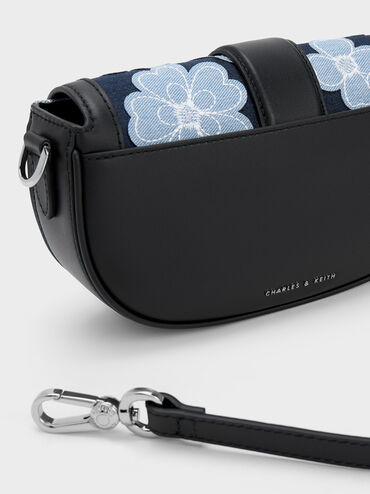 Gabine Floral Denim Shoulder Bag, Blue, hi-res