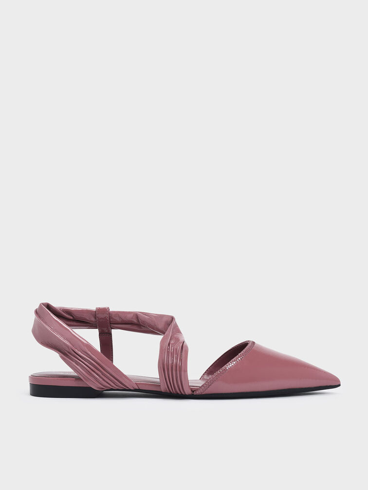 Ruched Strap Covered Flat Sandals, Pink, hi-res