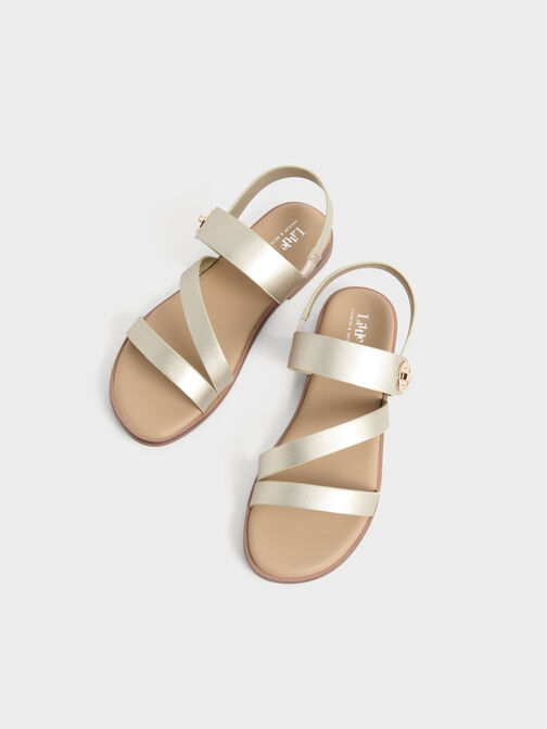 Girls' Yara Metallic Buckle Sandals, Gold, hi-res