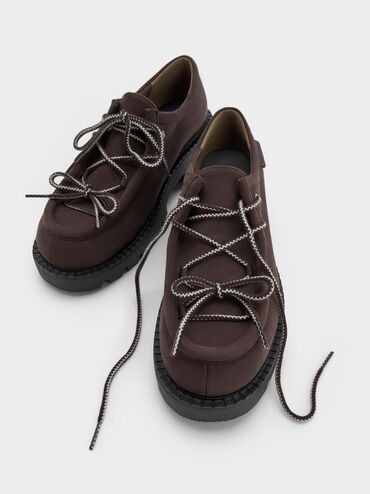 스웨이드 패턴 레이스 리지드 솔 더비 슈즈, 다크 브라운 텍스처드, hi-res