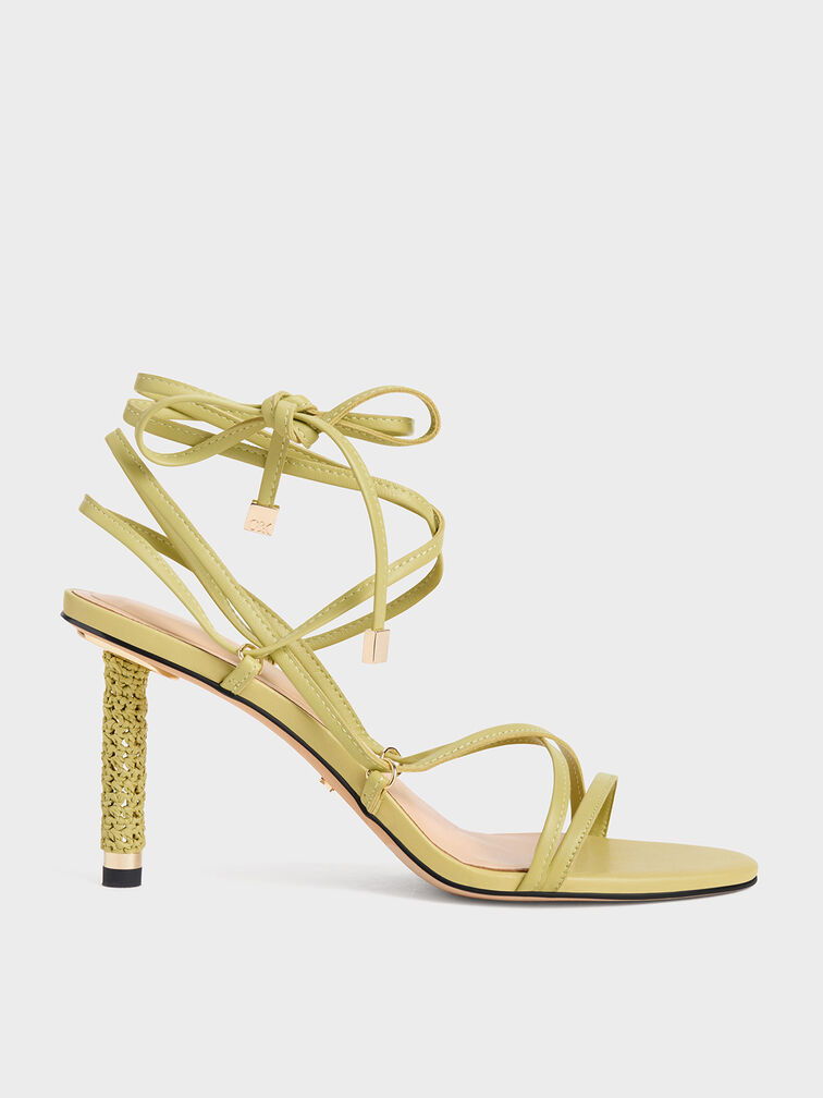 Strappy Woven-Heel Tie-Around Sandals, Lime, hi-res