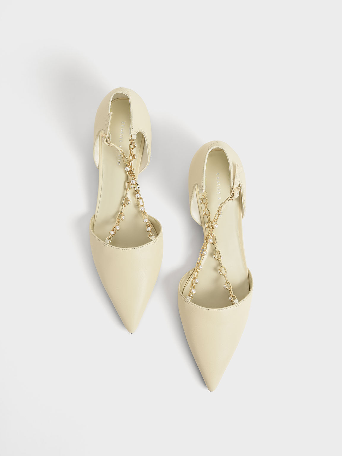 Beaded Metallic-Chain D'Orsay Pumps, Chalk, hi-res