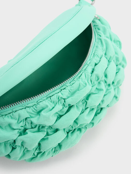 Ruched Nylon Bum Bag, Mint Green, hi-res