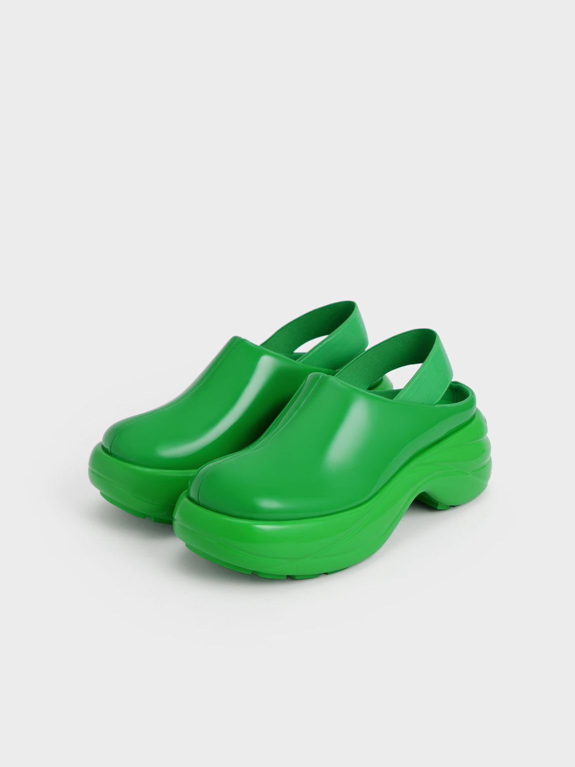 Roony Patent Back-Strap Flats, Green, hi-res