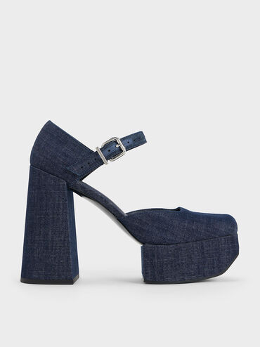 Shayla Denim D'Orsay Platform Pumps, Dark Blue, hi-res