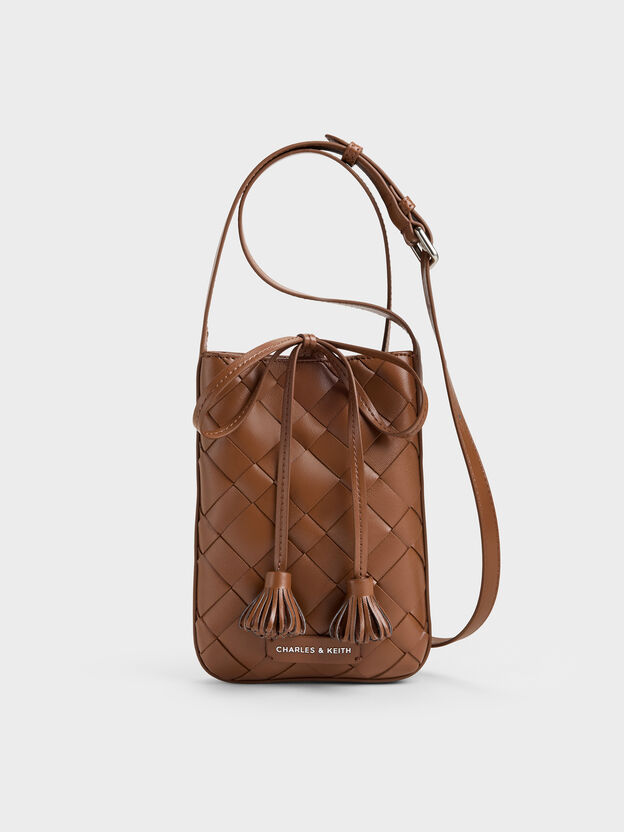Ivette Woven Tassel Pouch, Chocolate, hi-res