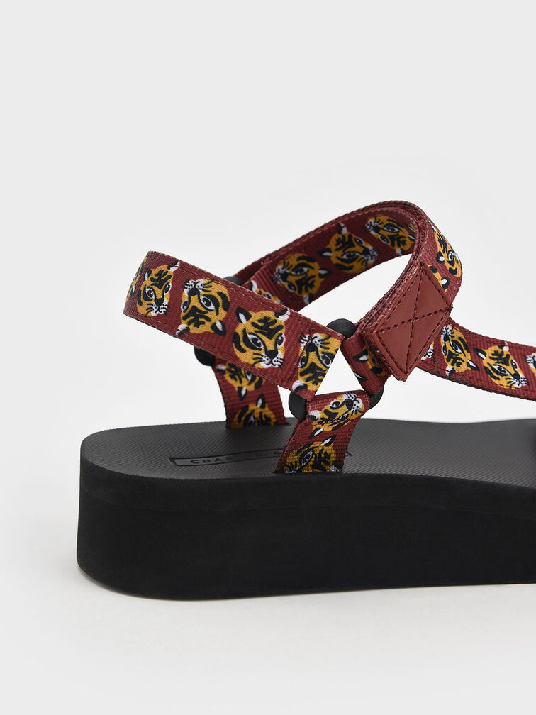 Drew Tiger-Print Sports Sandals, Red, hi-res