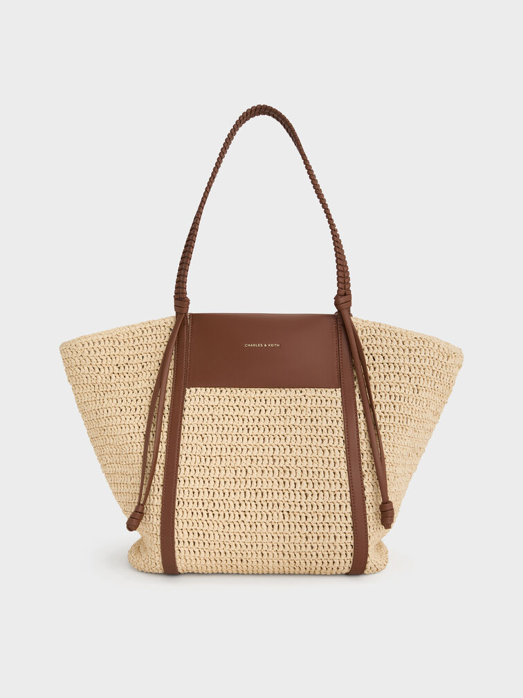Bolso tote de rafia Shalia, Rafia natural, hi-res
