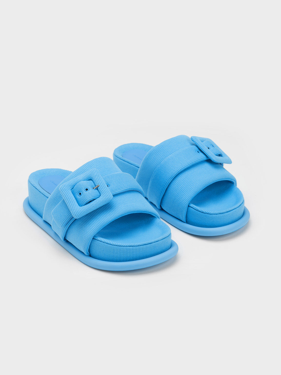 Blue Woven Buckled Slide Sandals - CHARLES & KEITH BH