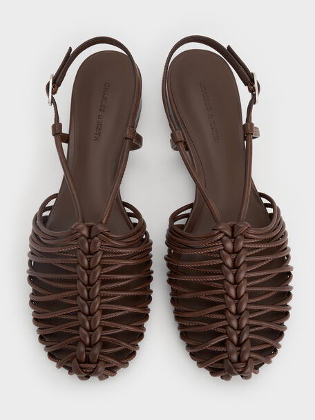 Linnea Woven Slingback Caged Sandals, Brown, hi-res