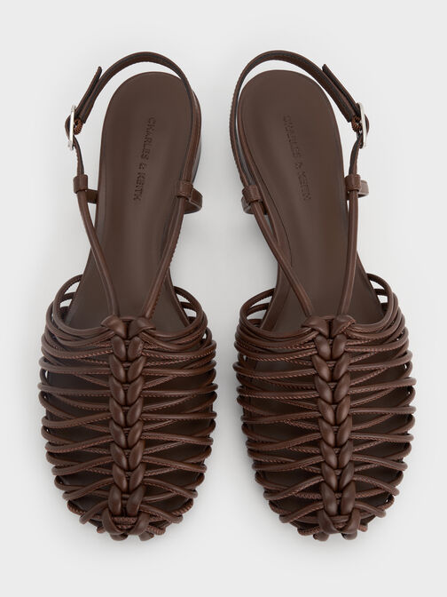 Linnea Woven Slingback Caged Sandals, Brown, hi-res