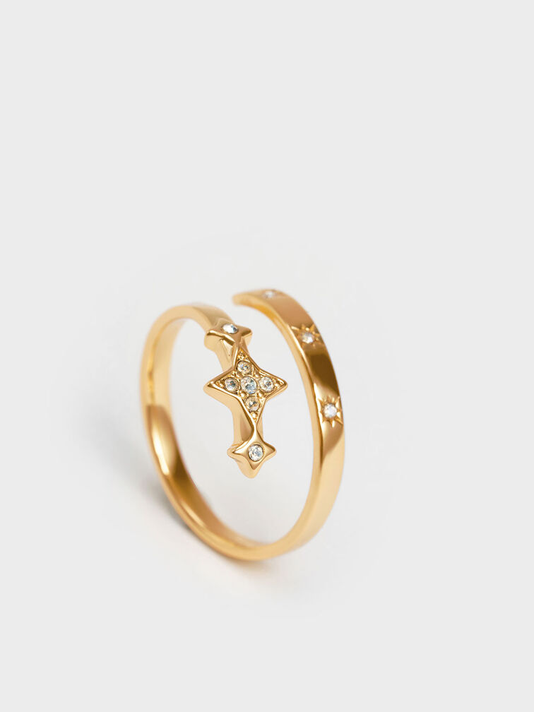 Star Motif Crystal-Embellished Ring, Gold, hi-res