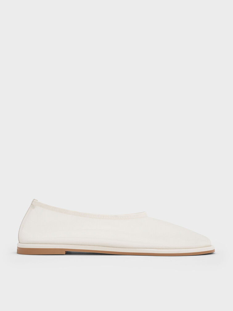 Mesh Ballet Flats, White, hi-res