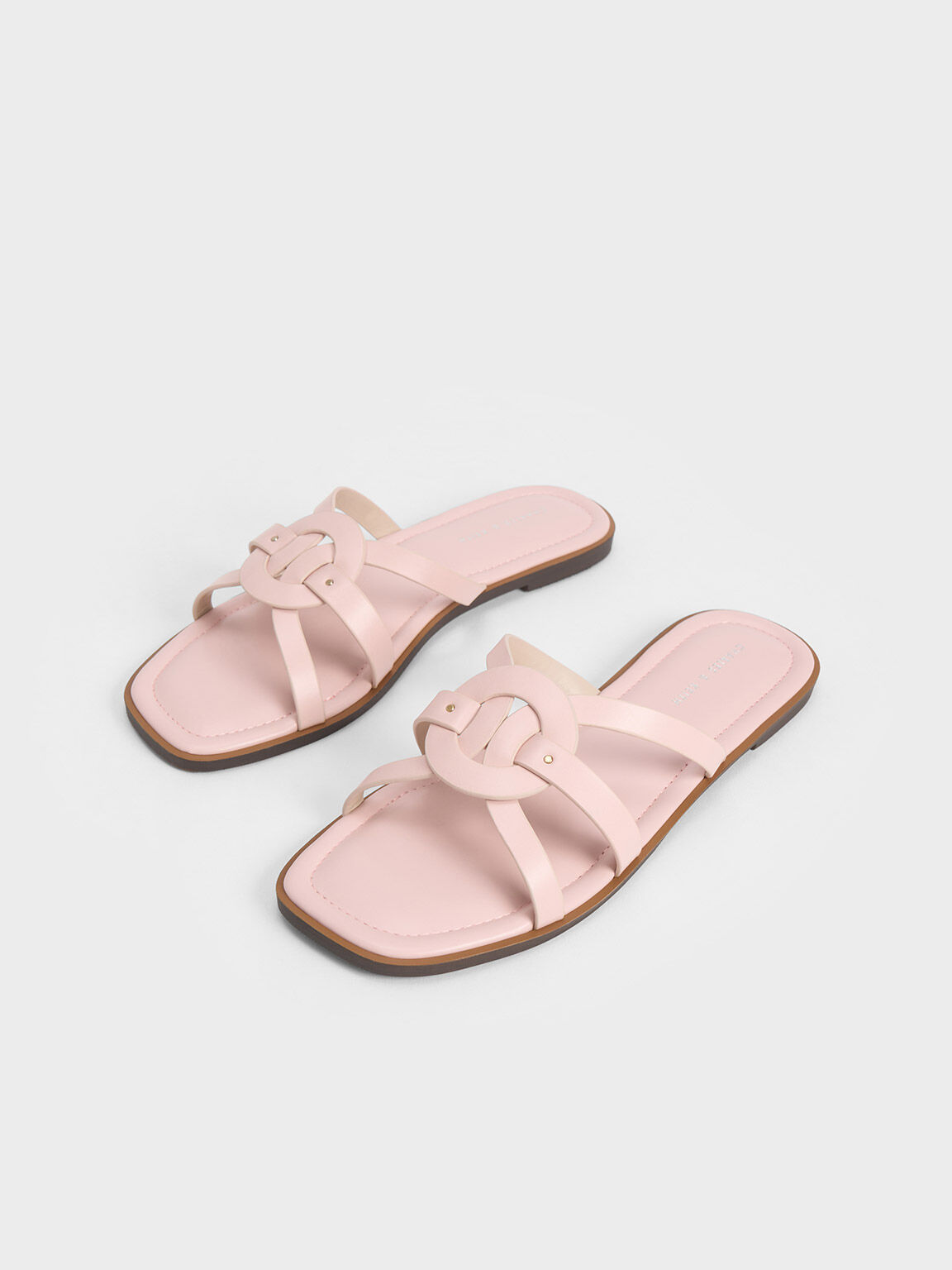 Ring Detail Strappy Flats, Light Pink, hi-res