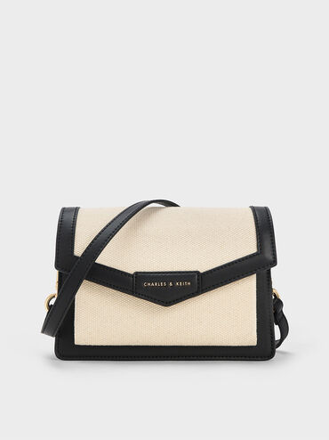 Canvas Envelope Crossbody Bag, Black, hi-res