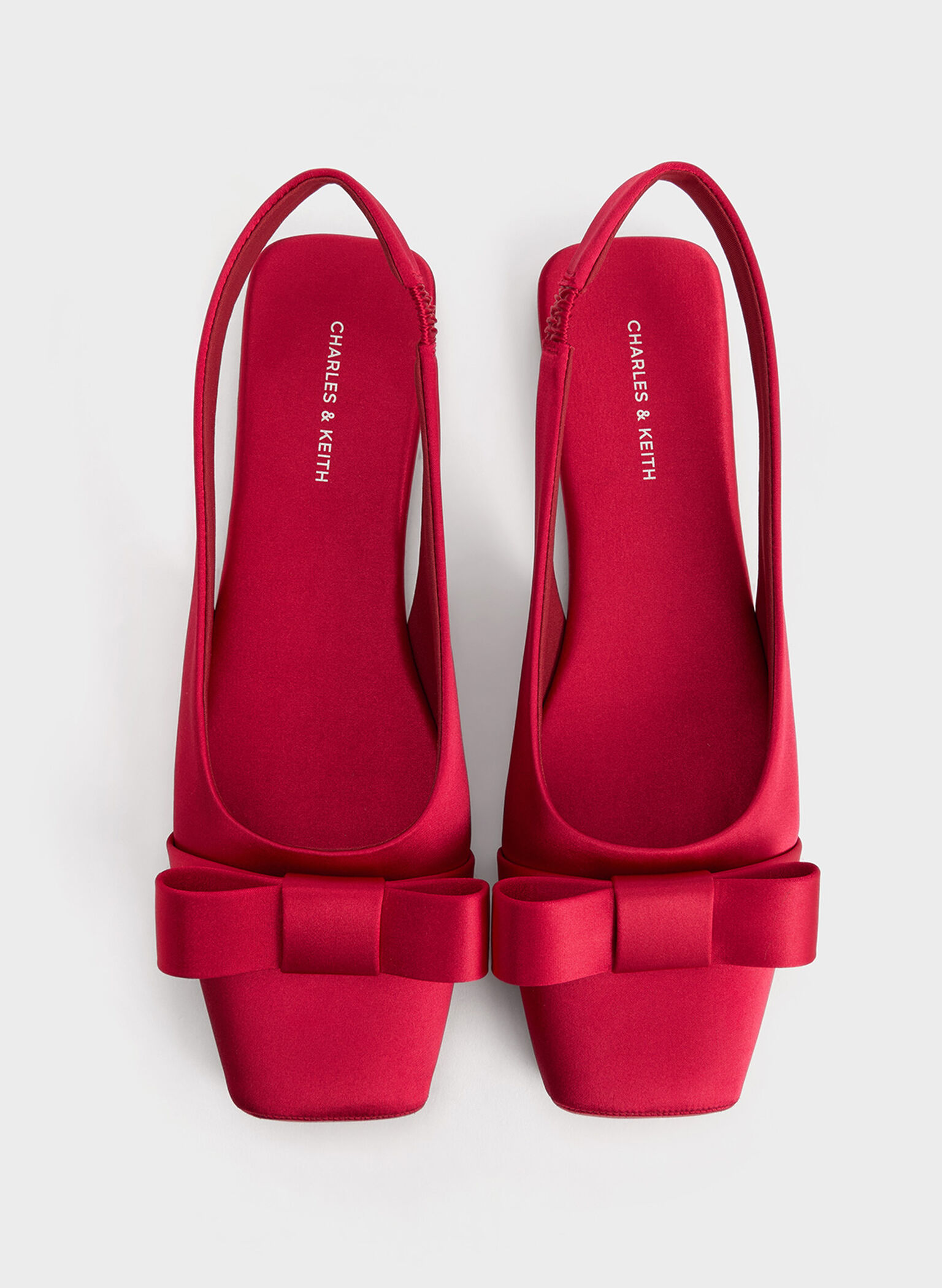 Satin Bow Slingback Ballet Flats, Red, hi-res