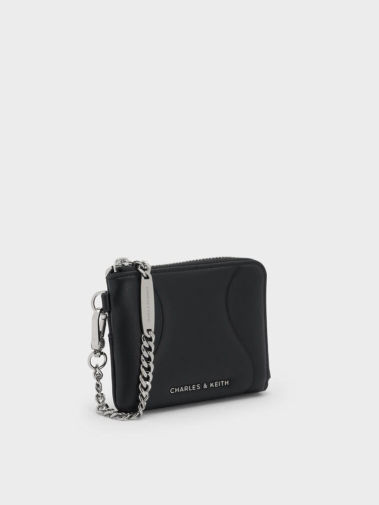 Nelly Wavy-Panel Chain-Strap Wristlet, Noir, hi-res