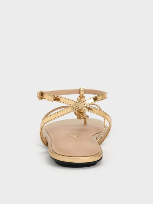 Adema Metallic Leather Strappy Thong Sandals, Gold, hi-res