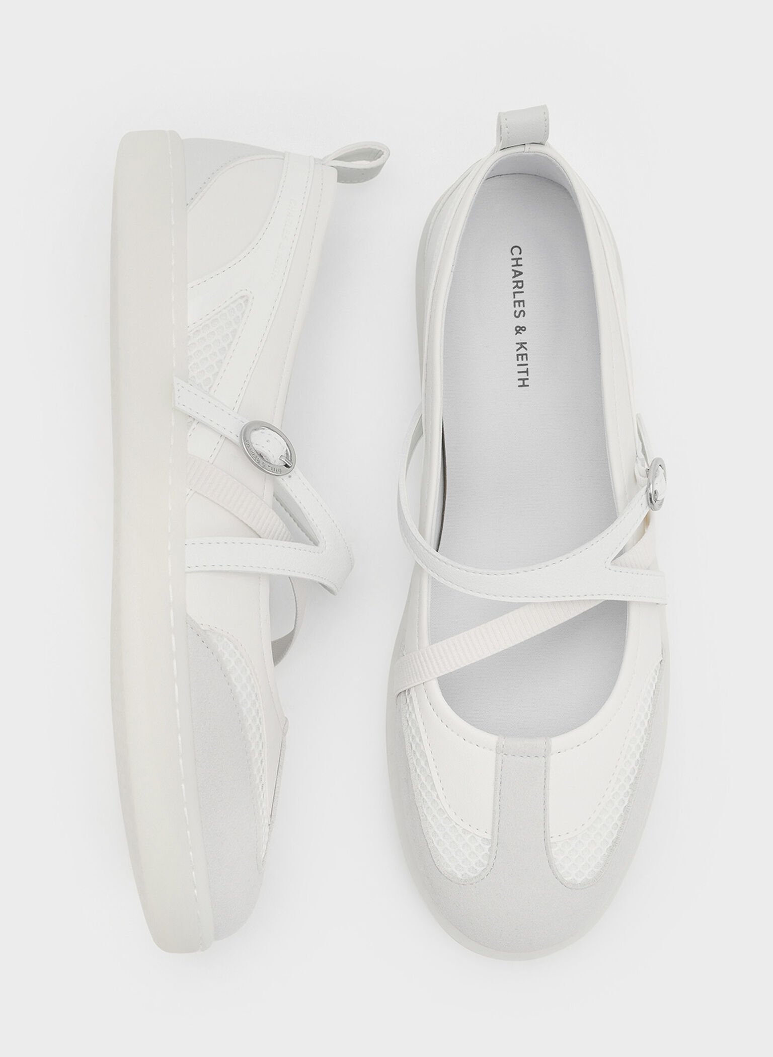 Mesh Two-Tone Ballet Sneakers, White, hi-res