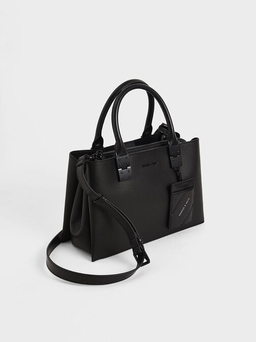 Double Top Handle Structured Bag, Ultra-Matte Black, hi-res