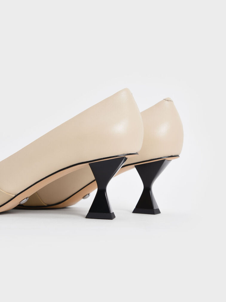 Leather Knotted Bow Sculptural Heel Pumps, Chalk, hi-res