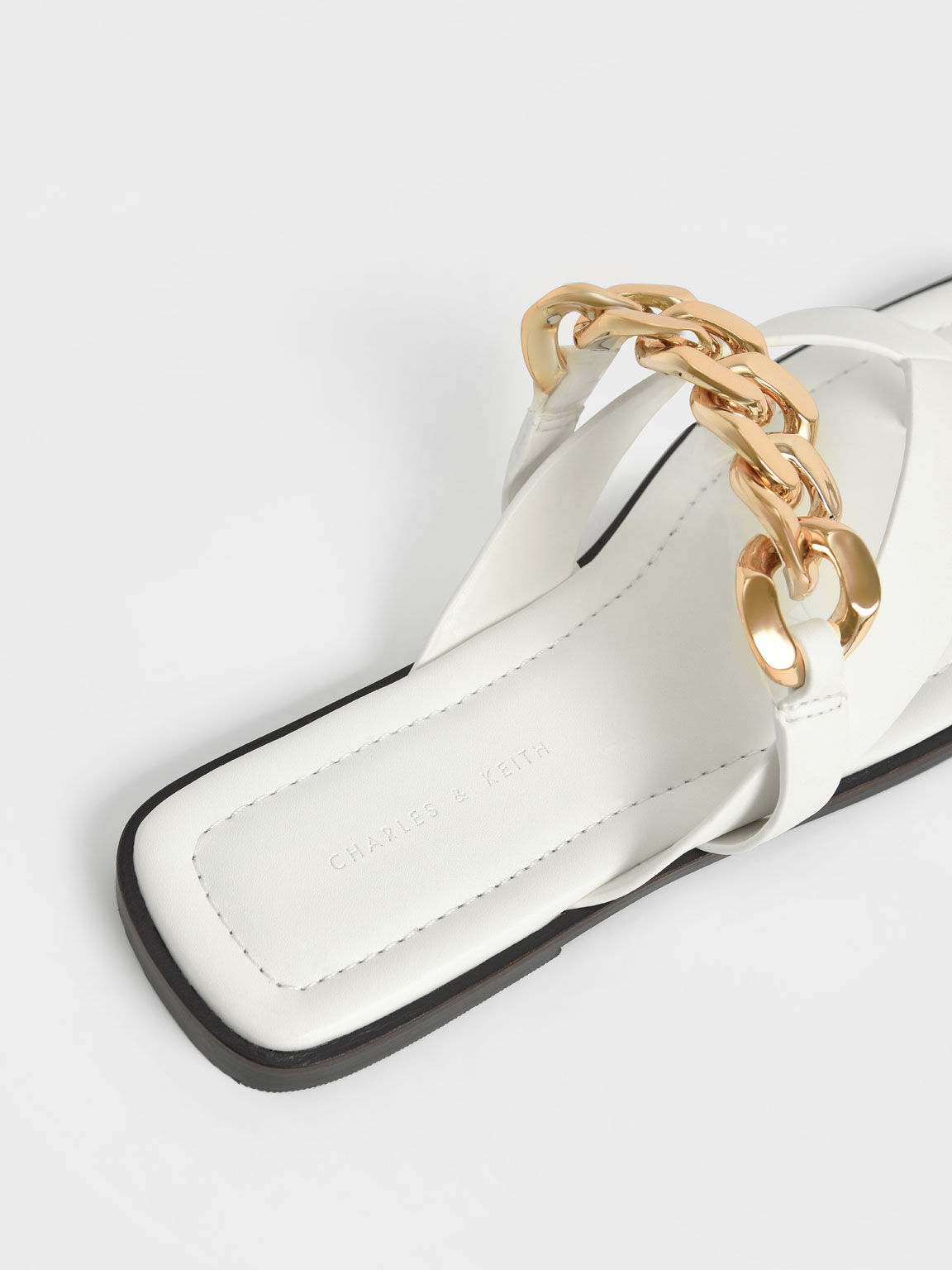 Chain Strap Thong Sandals, White, hi-res
