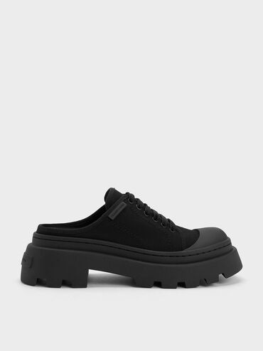 Canvas Backless Sneakers, Black, hi-res