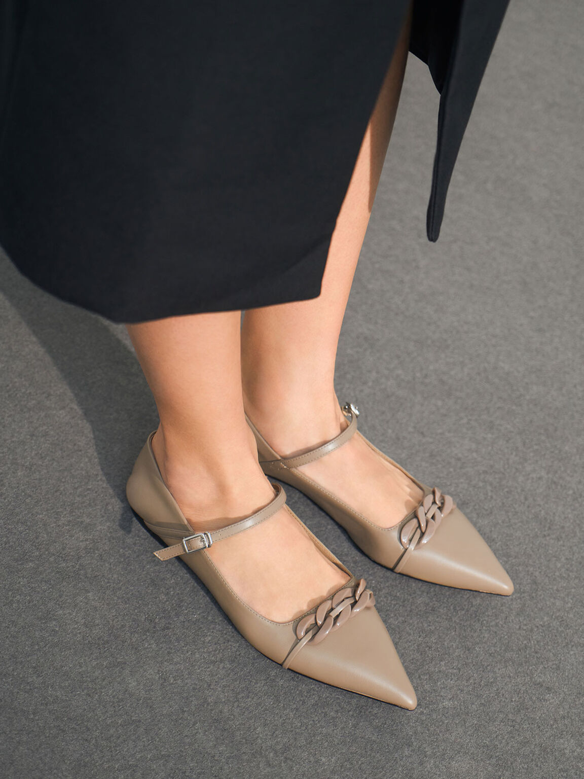 Chain Link Mary Jane Flats, Taupe, hi-res