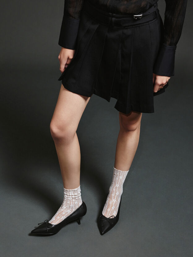 Zapatos de tac&oacute;n kitten de piel fruncidos, Negro, hi-res