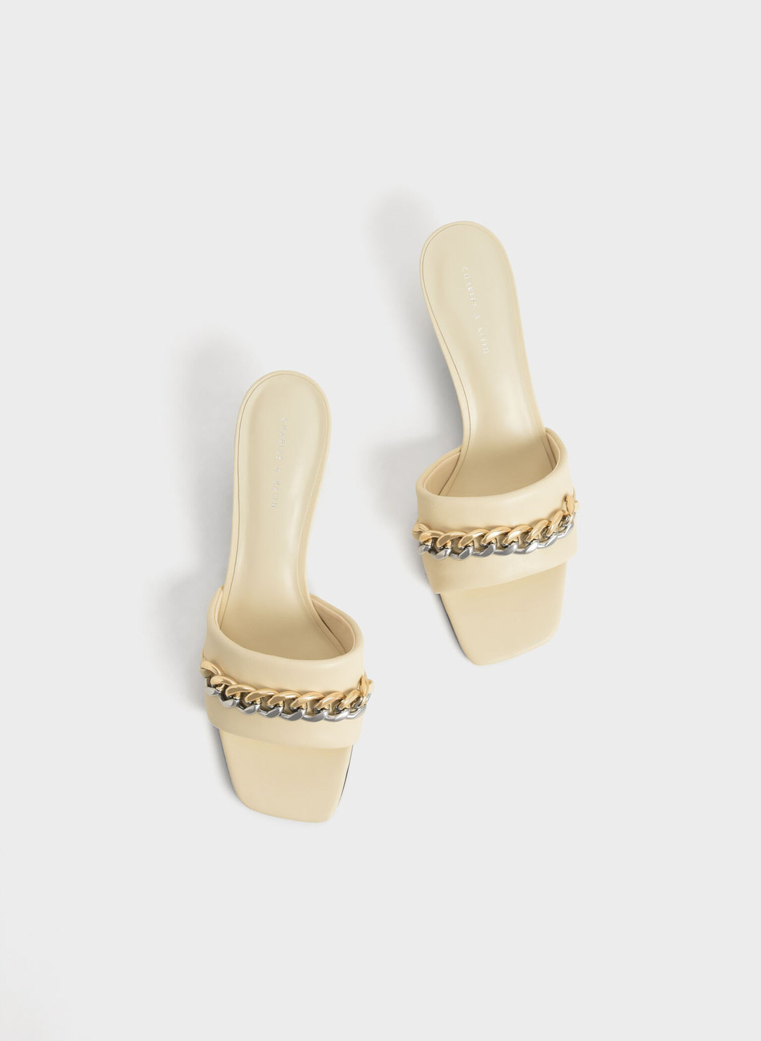 Chain-Embellished Blade Heel Mules, Chalk, hi-res