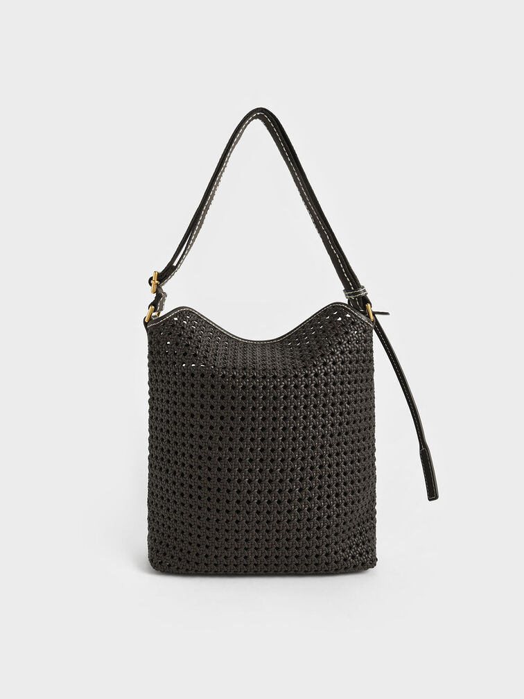 Cecily Woven Large Shoulder Bag, Dark Moss, hi-res