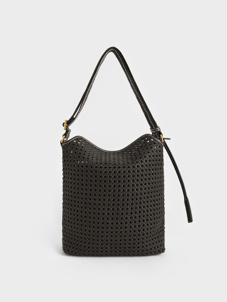 Cecily Woven Large Shoulder Bag, Dark Moss, hi-res