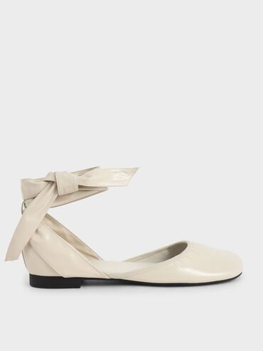 Limited Edition: Patent Tie-Around D'Orsay Flats, Cream, hi-res