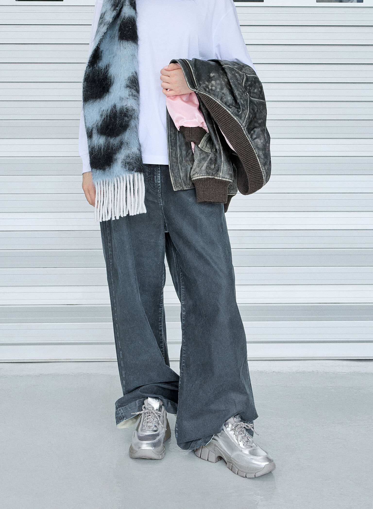 Yunna Metallic Leather & Recycled Fabric Chunky Sneakers, Silver, hi-res
