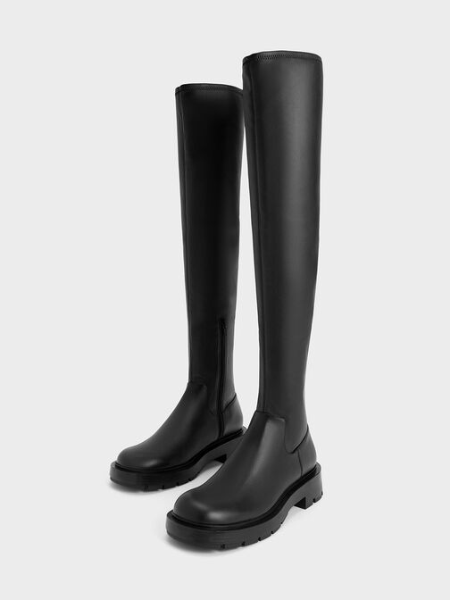 Zip-Up Thigh-High Boots, Black, hi-res