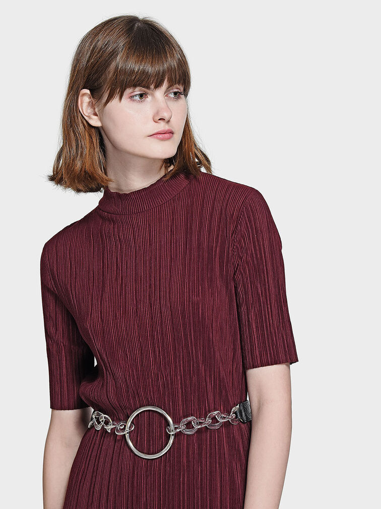 Chain Detail Mid-Waist Belt, Black, hi-res