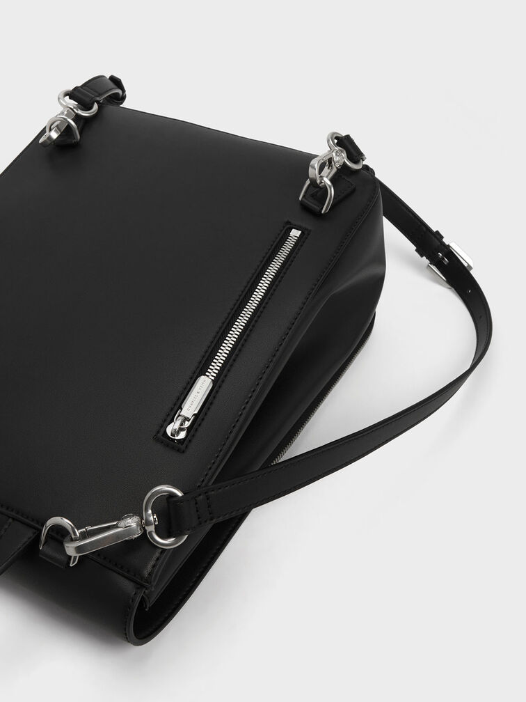 Noir Front Flap Structured Backpack - CHARLES & KEITH MX
