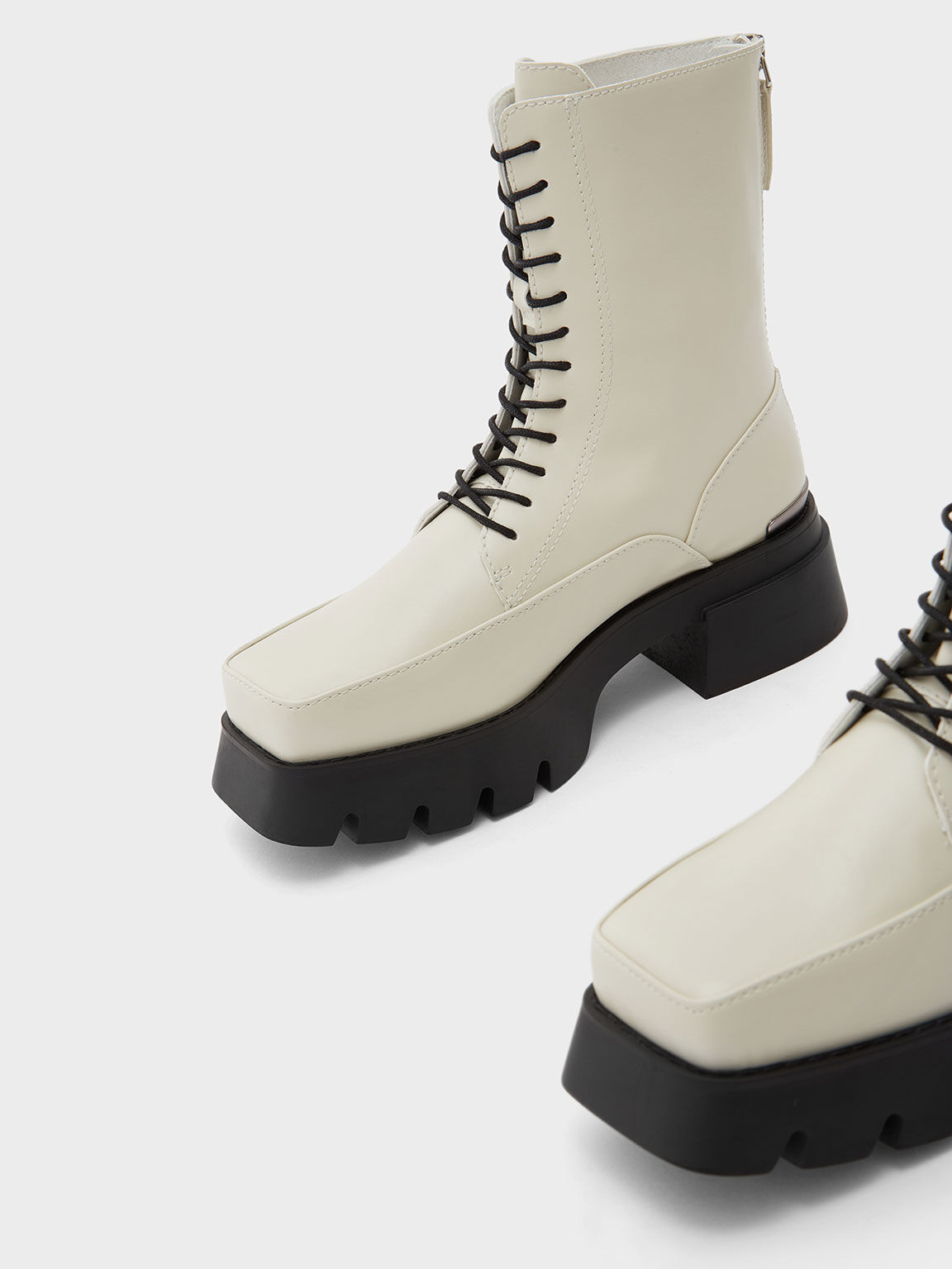 Lace-Up Platform Calf Boots, Chalk, hi-res