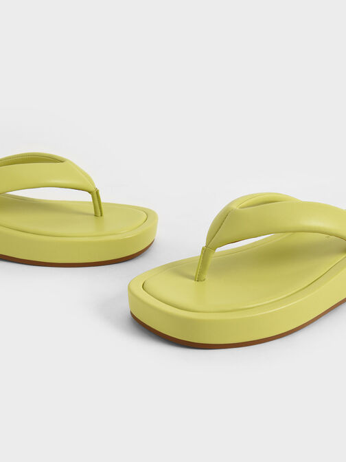Padded Platform Thong Sandals, Lime, hi-res