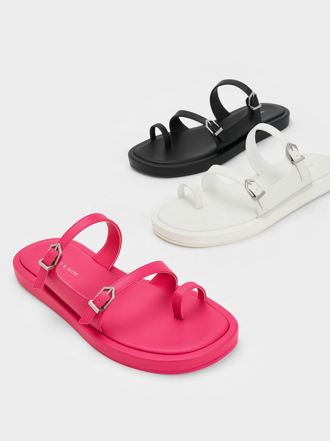 White Double Buckle Toe-Loop Sandals - CHARLES & KEITH KR White Double Buckle Toe-Loop Sandals - CHARLES & KEITH KR