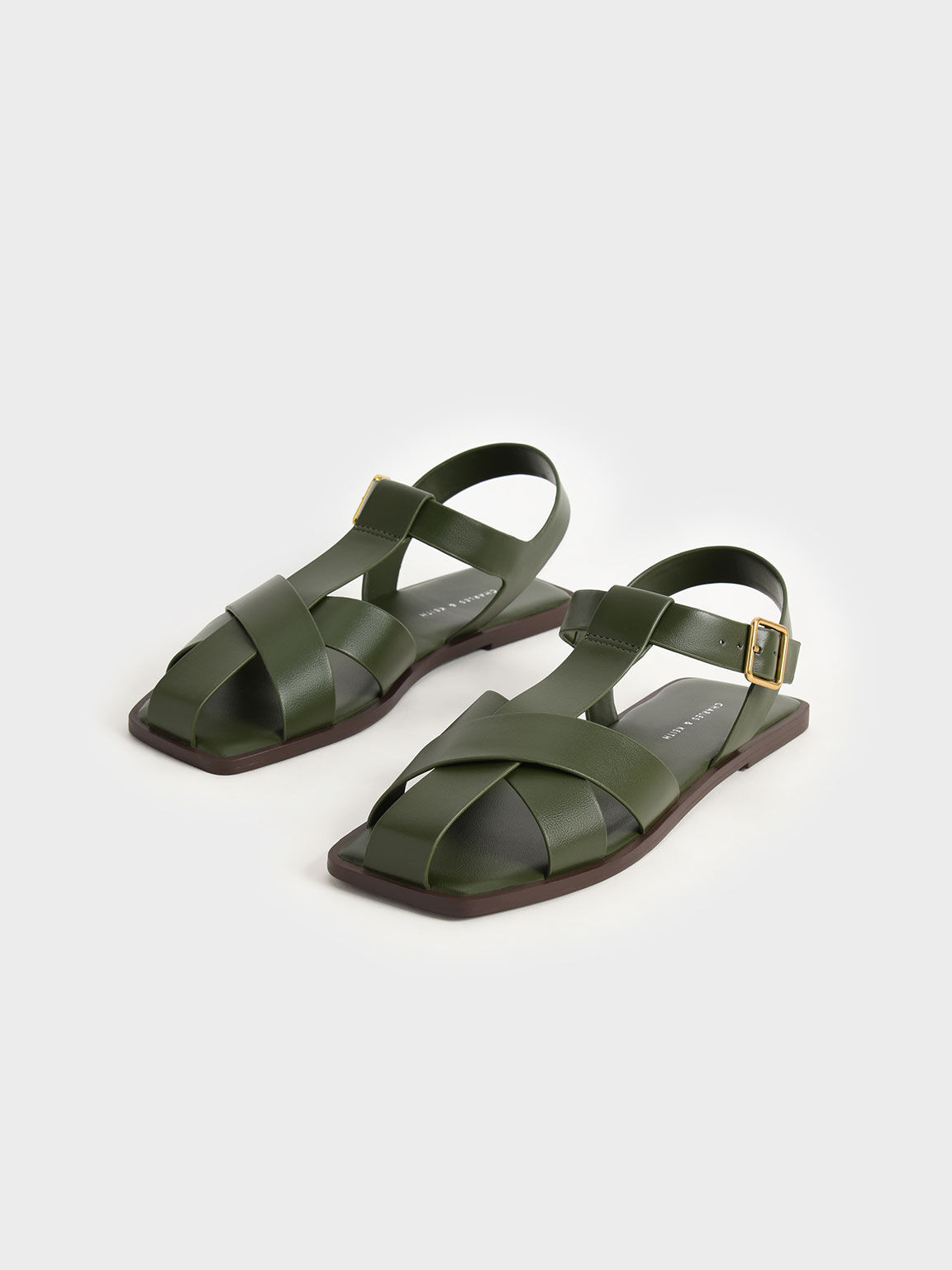 Strappy Crossover Sandals, Olive, hi-res