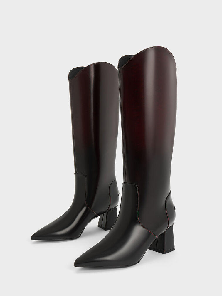 Lucinda Trapeze-Heel Knee-High Boots, Red, hi-res